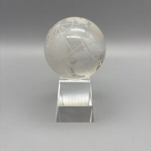 Glass Clear World Earth Globe Etched Crystal World on Stand 4" Total Paperweight